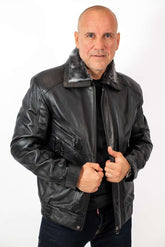 Men's Leather Winter Jacket Steven Black